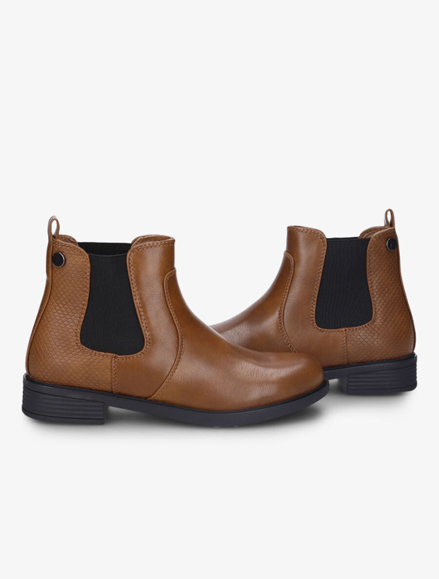 Bottines élastiquées et contrefort effet python - Camel - 4