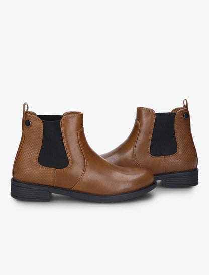 Bottines élastiquées et contrefort effet python - Camel - 4