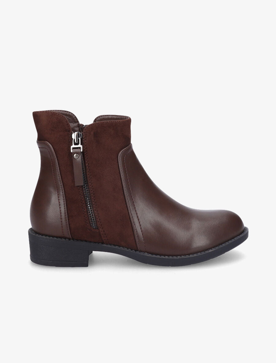 Bottines bimatière à double zips - Marron - 1