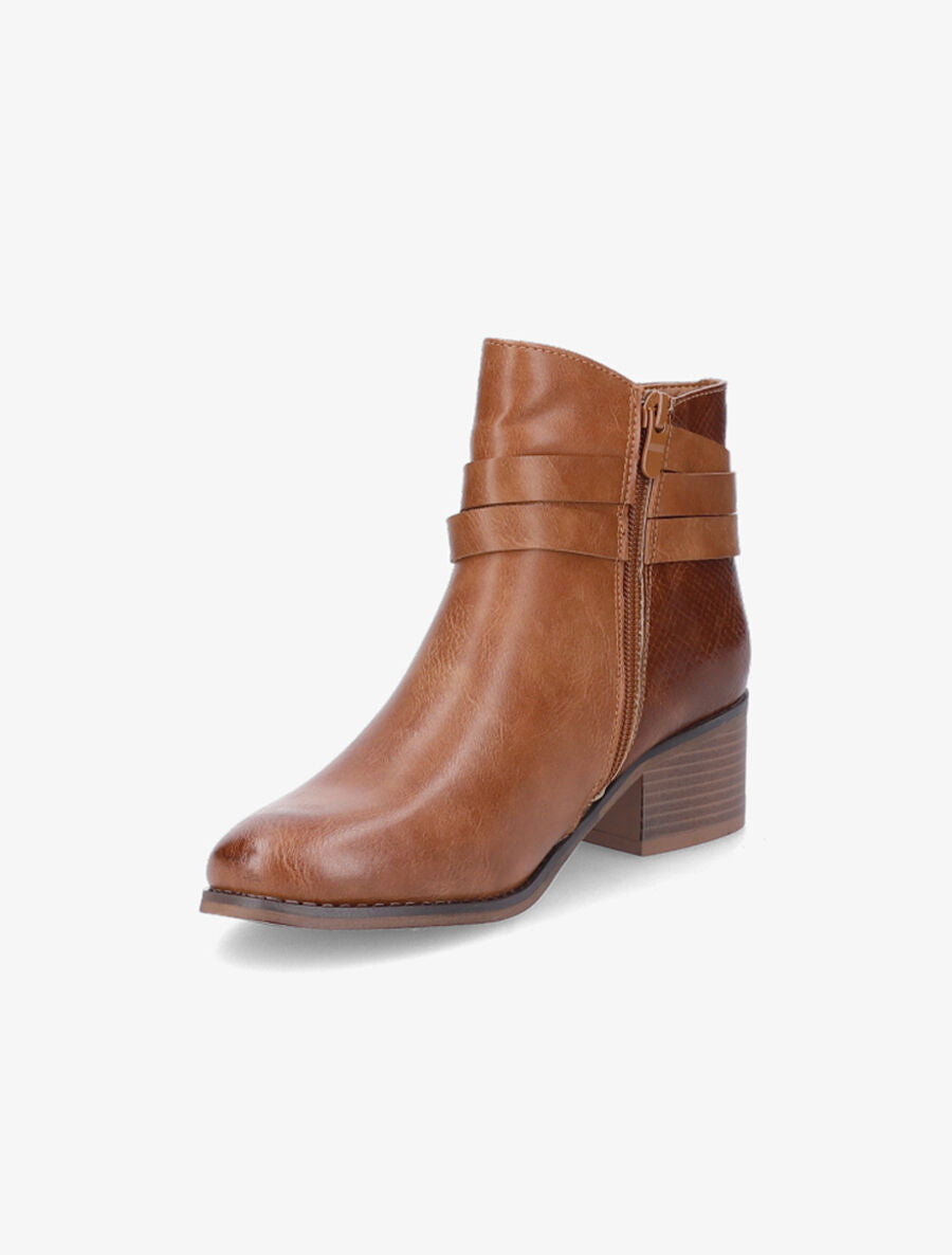 Bottines à sangles et contrefort python - Camel - 3