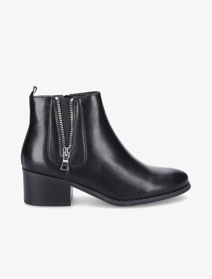 Bottines à zip en simili - Noir - 1