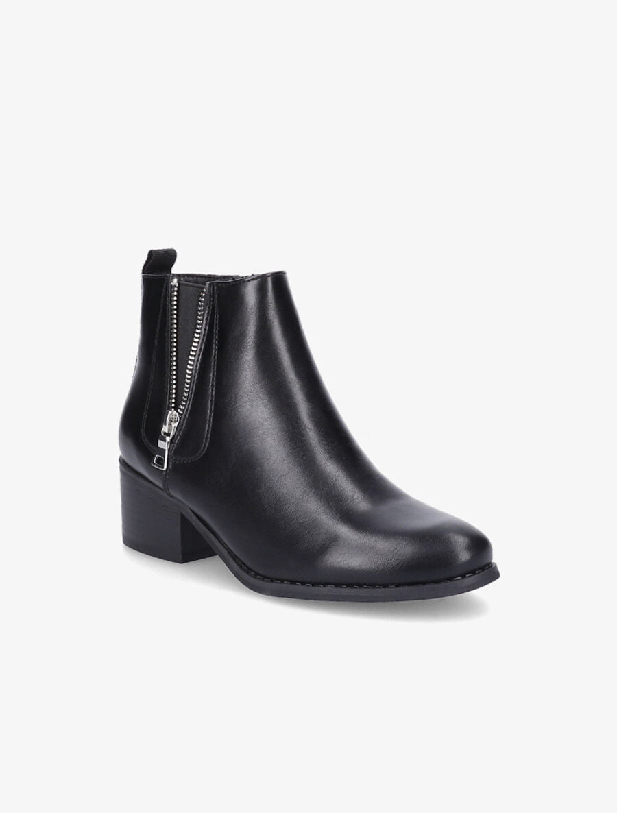 Bottines à zip en simili - Noir - 2
