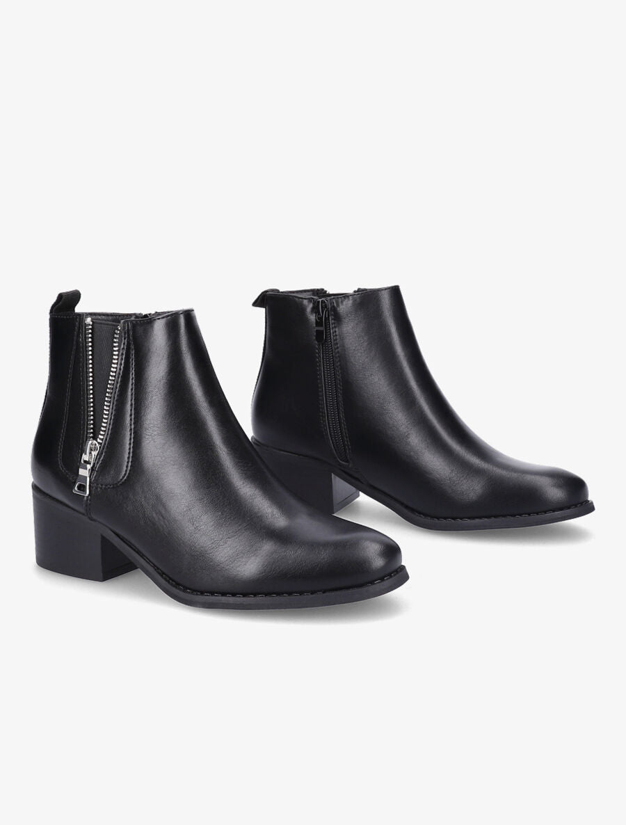 Bottines à zip en simili - Noir - 4