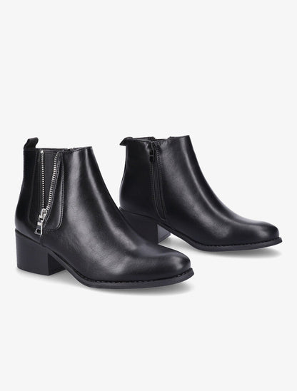 Bottines à zip en simili - Noir - 4