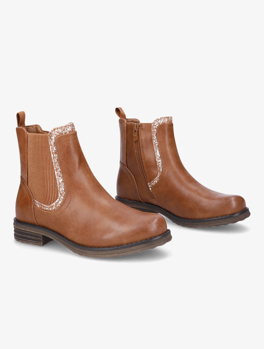 Bottines élastiquées à paillettes - Camel - 4