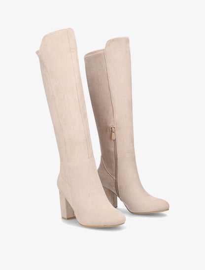Bottes à talon en suédine - Beige - 4