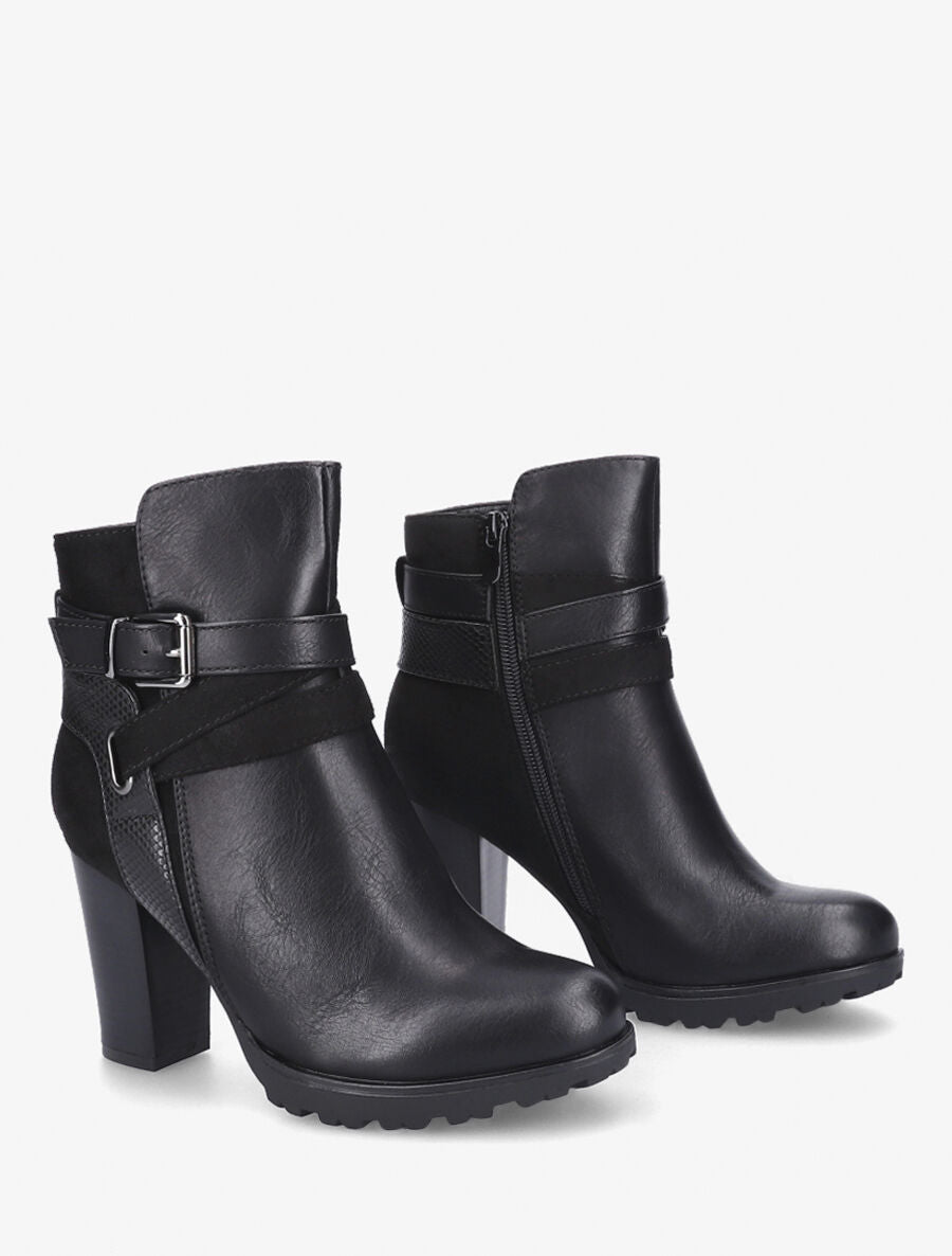 Bottines à talon et empiècement python - Noir - 4