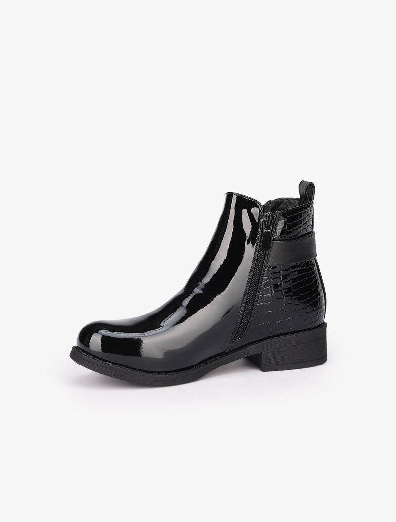 Bottines plates vernies à contrefort croco - Noir - 4