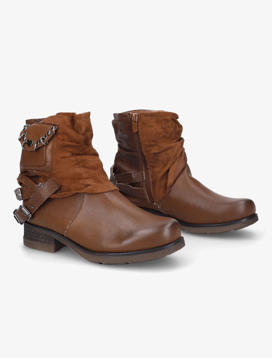 Bottines montantes plissées à pochette - Camel - 4
