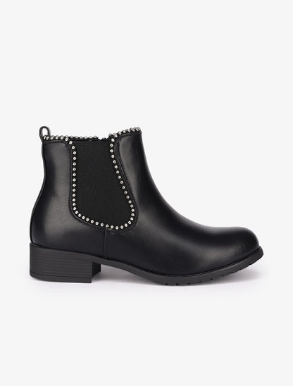 Bottines plates à détails cloutés - Noir - 2