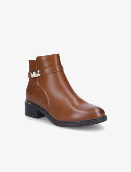 Bottines en simili à boucle métallique - Camel - 2