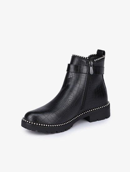 Bottines effet croco à clous argentés - Noir - 4