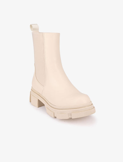 Boots montantes à plateforme stylisée - Beige - 3