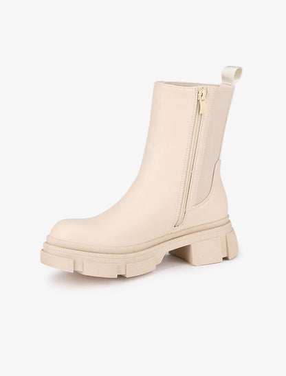 Boots montantes à plateforme stylisée - Beige - 4