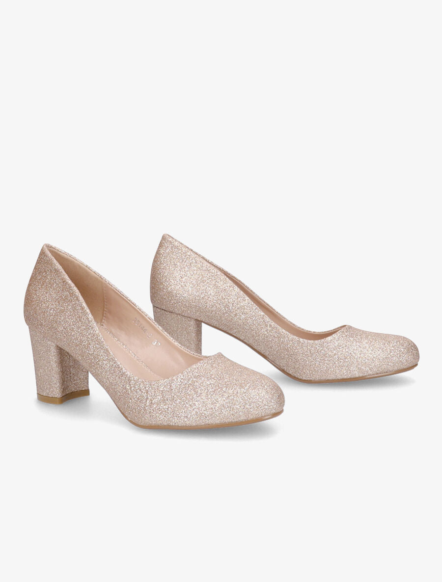 Escarpins pailletés à talon carré - Rose gold - 4