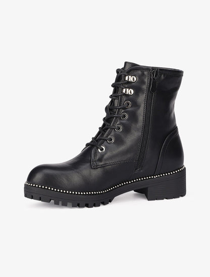 Bottines à lacets à détails cloutés - Noir - 4