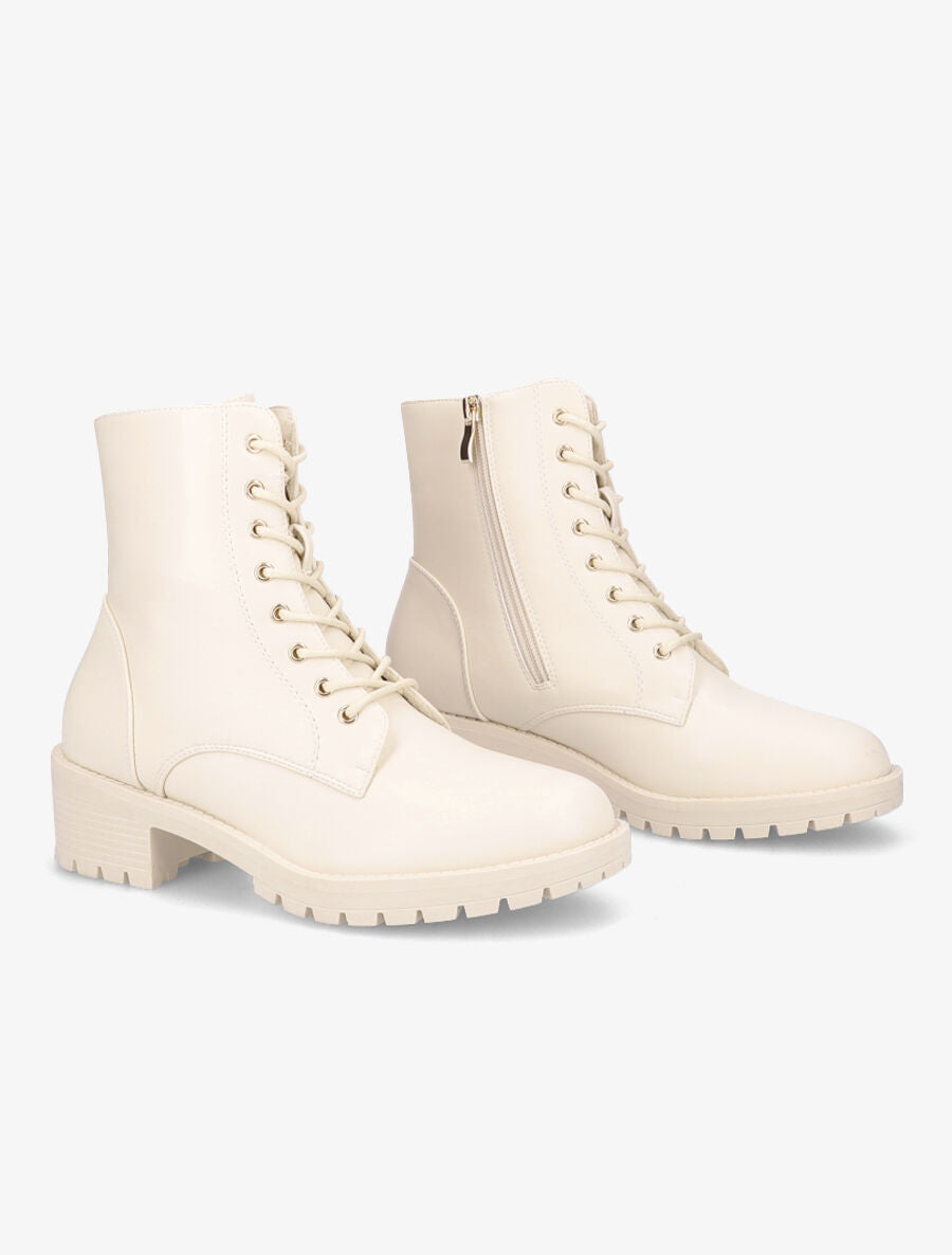Bottines à lacets et zip - Beige - 4