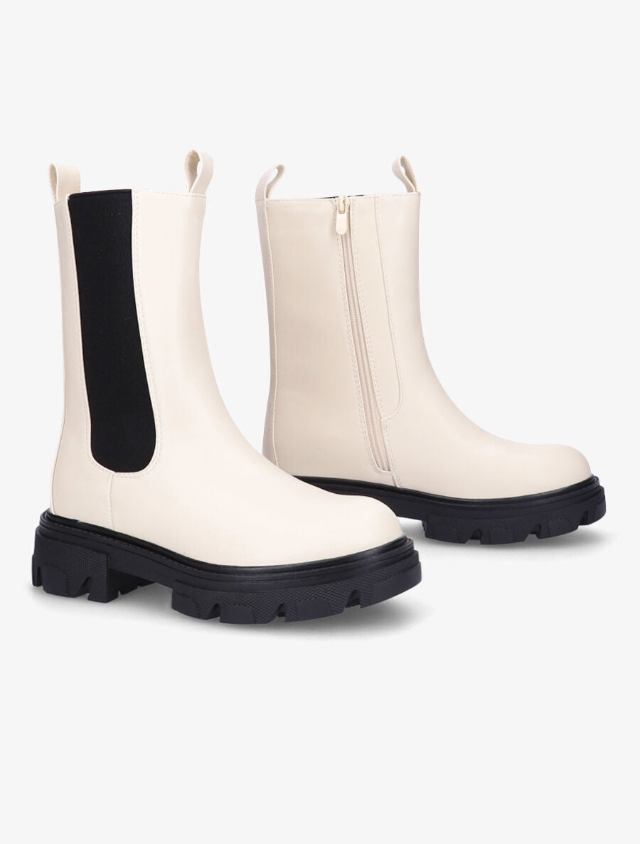 Boots montantes à semelle crantée - Beige - 4