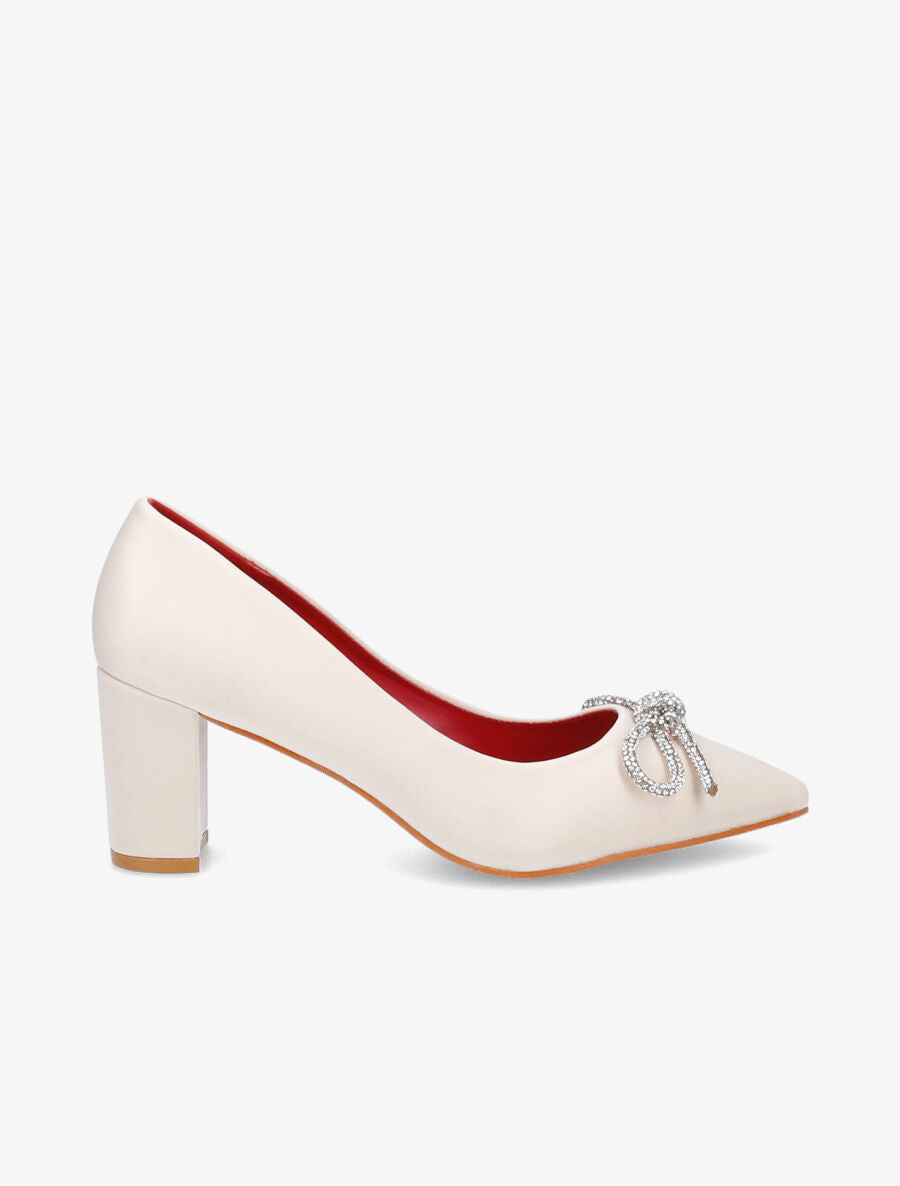 Escarpins à noeud en strass - Beige - 1