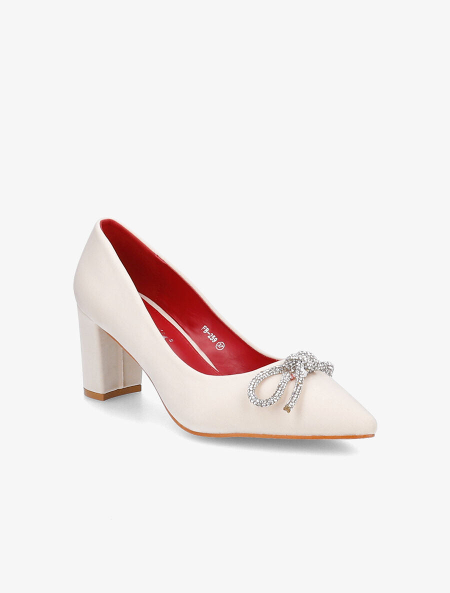 Escarpins à noeud en strass - Beige - 2