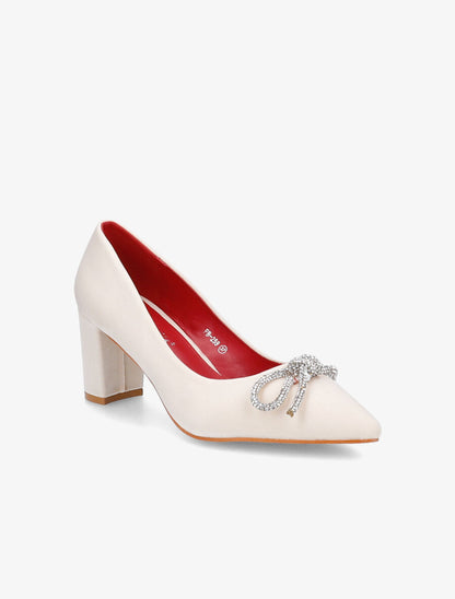 Escarpins à noeud en strass - Beige - 2