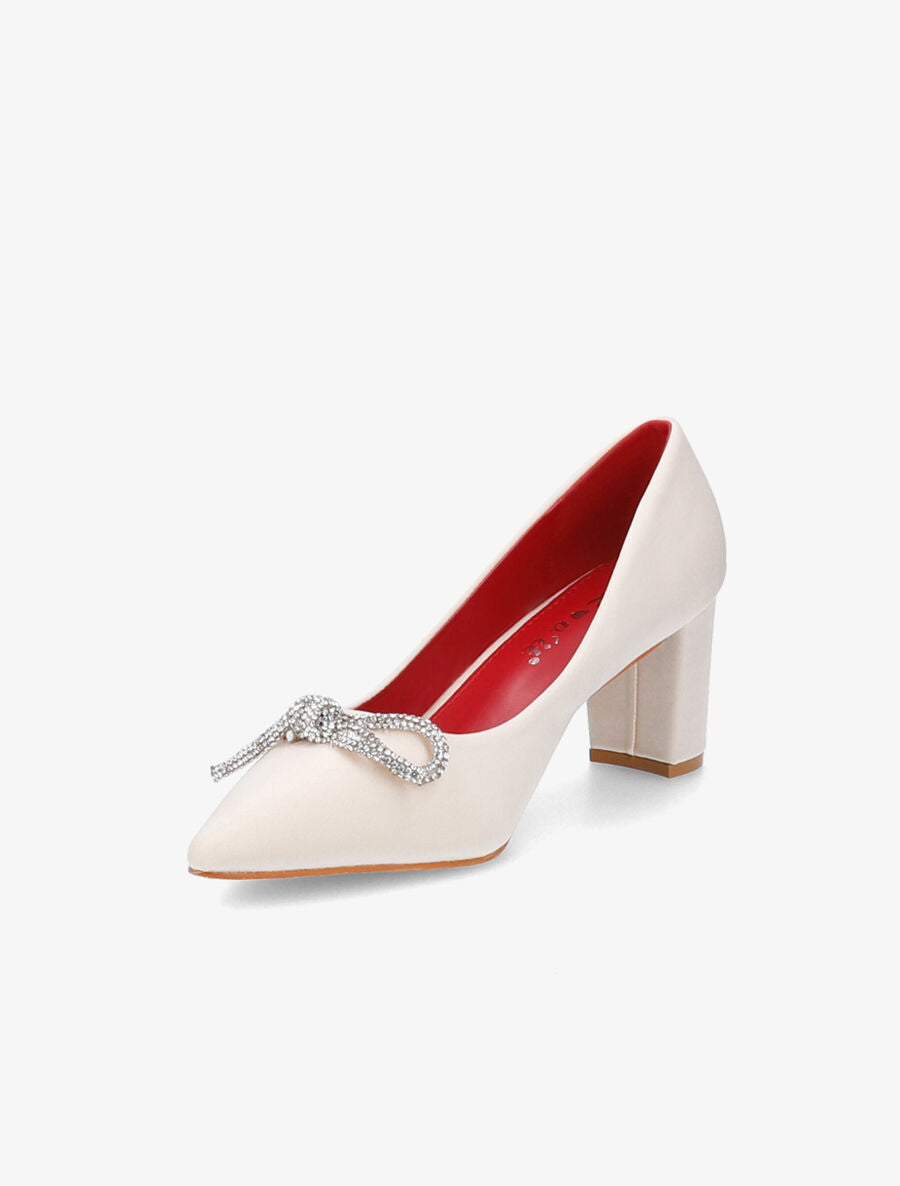 Escarpins à noeud en strass - Beige - 3