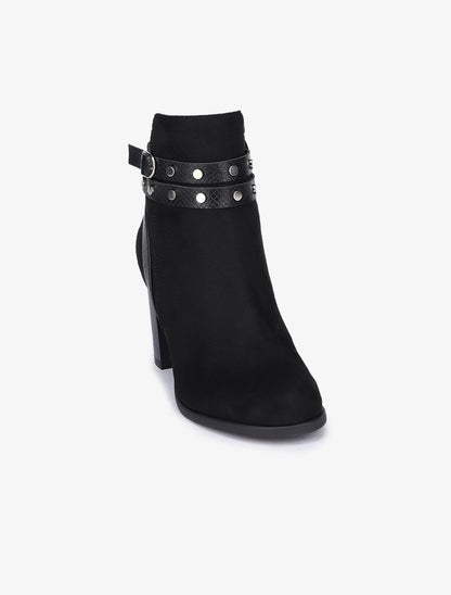 Bottines en suédine à brides cloutées - Noir - 3
