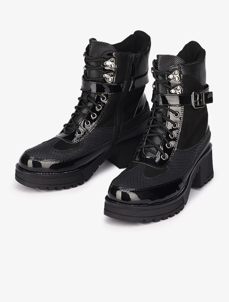 Bottines vernies à détails effet python - Noir - 5