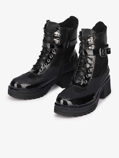 Bottines vernies à détails effet python - Noir - 5