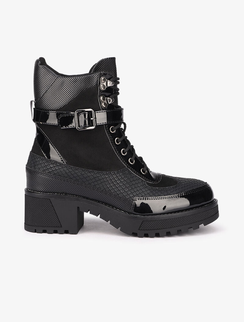 Bottines vernies à détails effet python - Noir - 2