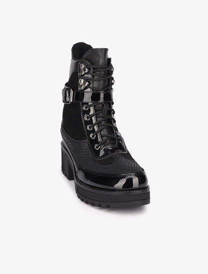Bottines vernies à détails effet python - Noir - 3