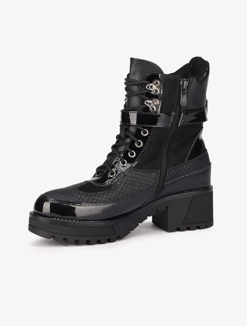 Bottines vernies à détails effet python - Noir - 4