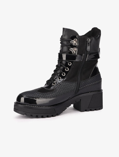 Bottines vernies à détails effet python - Noir - 4