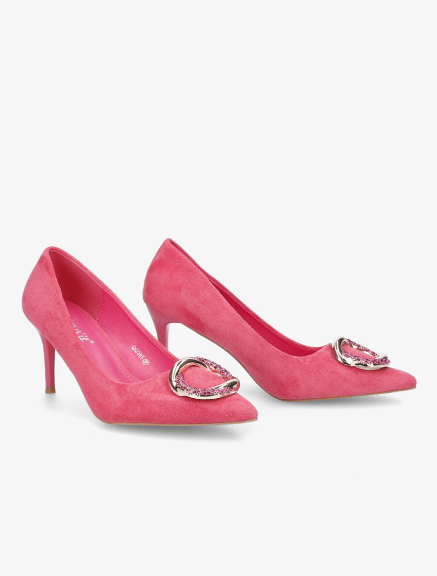 Escarpins en suédine à boucle - Rose - 4
