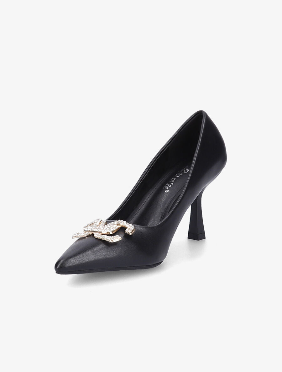 Escarpins pointus à bijou strass - Noir - 3