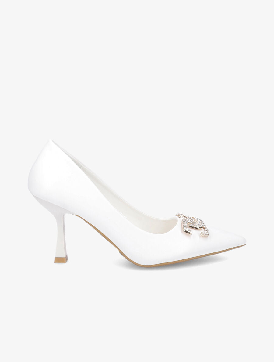 Escarpins pointus à bijou strass - Blanc - 1