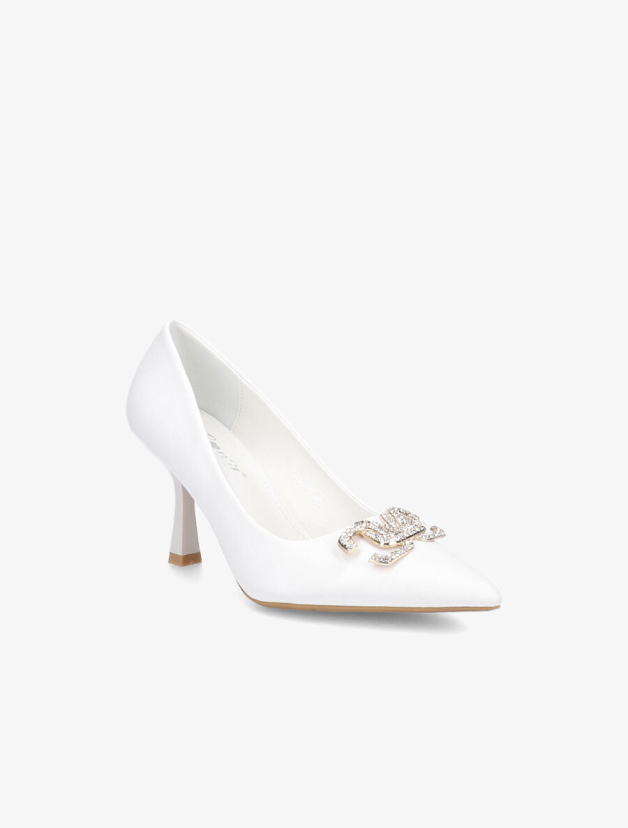 Escarpins pointus à bijou strass - Blanc - 2