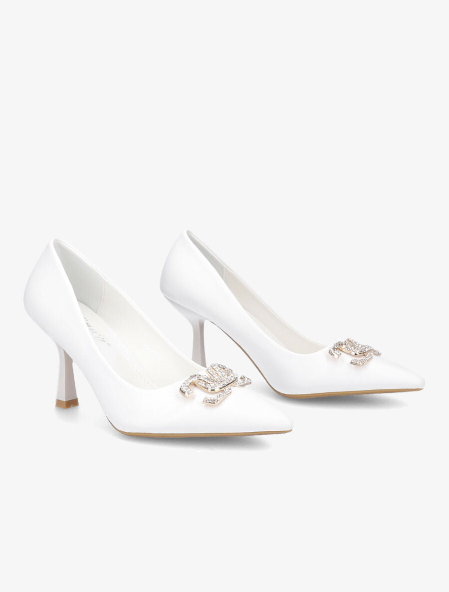 Escarpins pointus à bijou strass - Blanc - 4