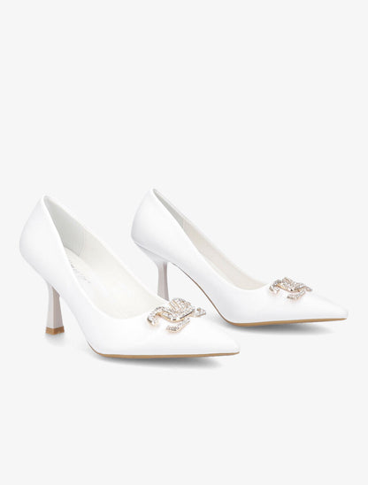 Escarpins pointus à bijou strass - Blanc - 4