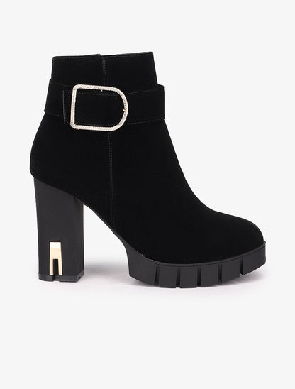 Bottines suédées à bride à boucle stylisée - Noir - 2