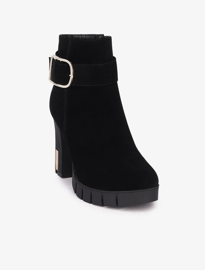 Bottines suédées à bride à boucle stylisée - Noir - 3