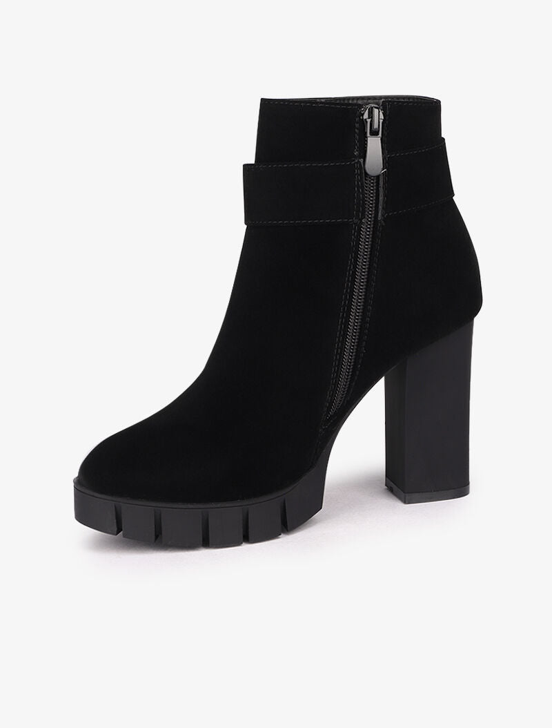 Bottines suédées à bride à boucle stylisée - Noir - 4