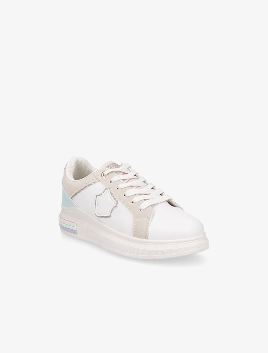 Tennis à paillettes et empiècement - Beige/lilas - 2