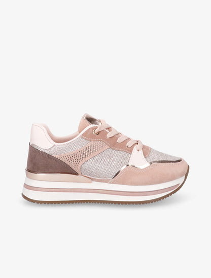 Sneakers en simili à strass et tissu irisé - Rose - 1