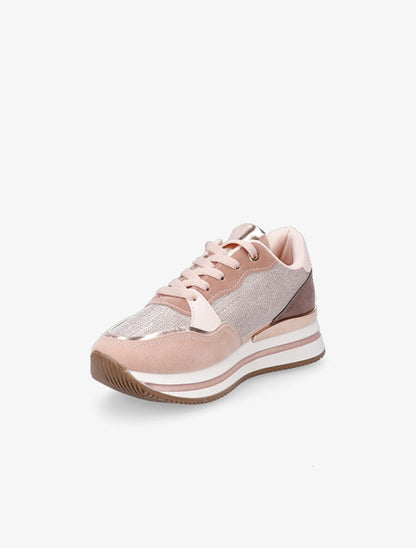 Sneakers en simili à strass et tissu irisé - Rose - 3
