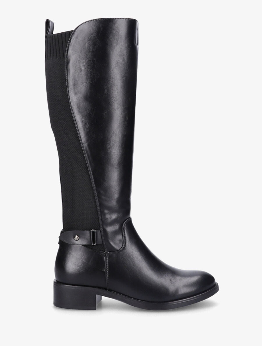 Bottes élastiquées en simili - Noir - 1