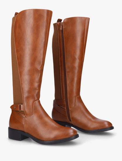 Bottes élastiquées en simili - Camel - 4