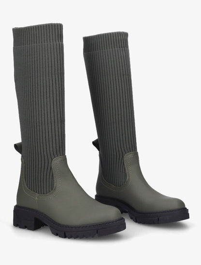 Bottes style chaussettes à semelles crantées - Kaki - 4