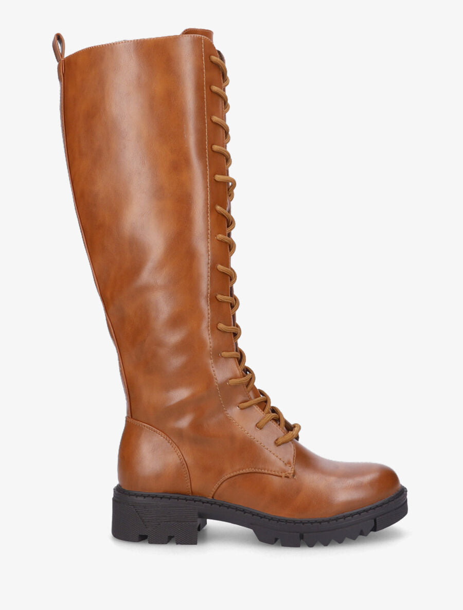Bottes en simili à lacets - Camel - 5
