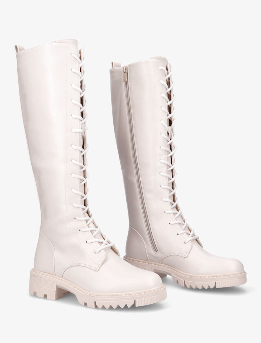 Bottes en simili à lacets - Beige - 4